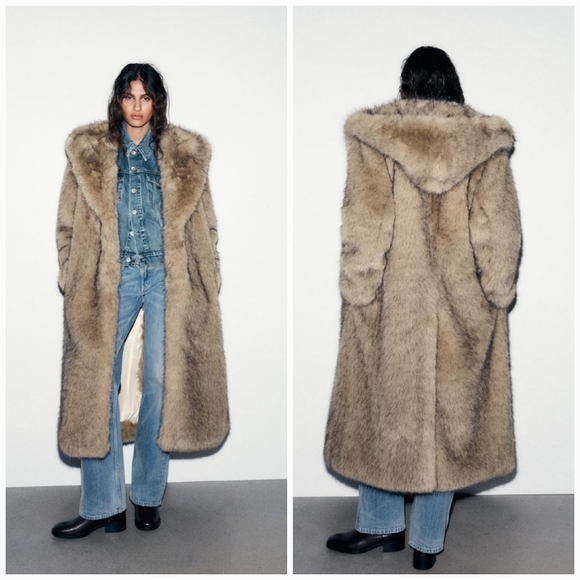 Zara Hooded Faux Fur Coat - Picture 14 of 14